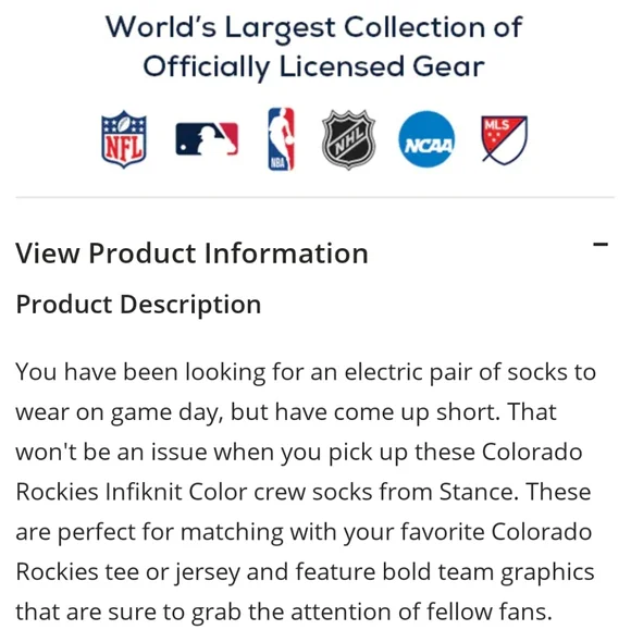 NWT Men's Colorado Rockies Color Stance Socks - Picture 6 of 7